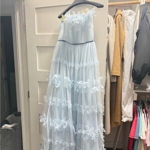 Marchesa Notte Formal Blue Belted Tulle Dress